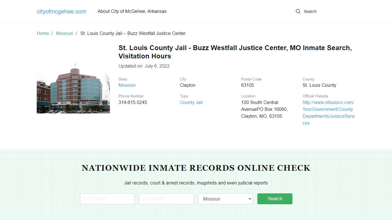 St. Louis County Jail - Buzz Westfall Justice Center, MO Inmate Search ...
