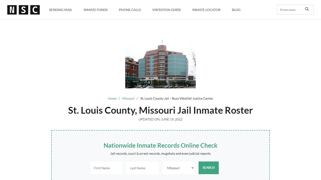 St. Louis County, Missouri Jail Inmate List - Nationwide Inmate Lookup ...